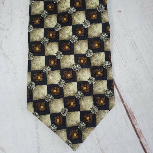 Rare Design Siena Collezione Brown Square Circle Imported Fabric All Silk Tie - Picture 8 of 11